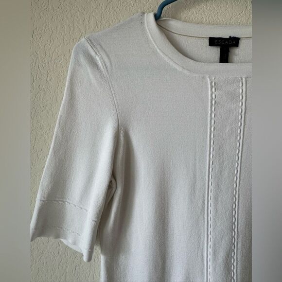 ESCADA Sensial Off-White Knit T-Shirt Top Sz S Minimalist Preppy Stretch - Picture 12 of 12